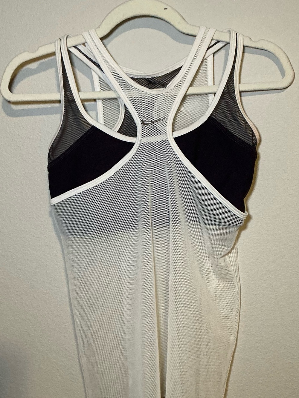 Nike White Mesh Tank with Black Built-In Bra